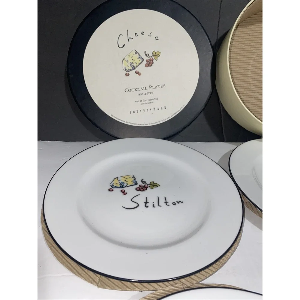 Set Of 4 Pottery Barn French CHEESE - COCKTAIL Appetizer PLATES‎ New In Box
